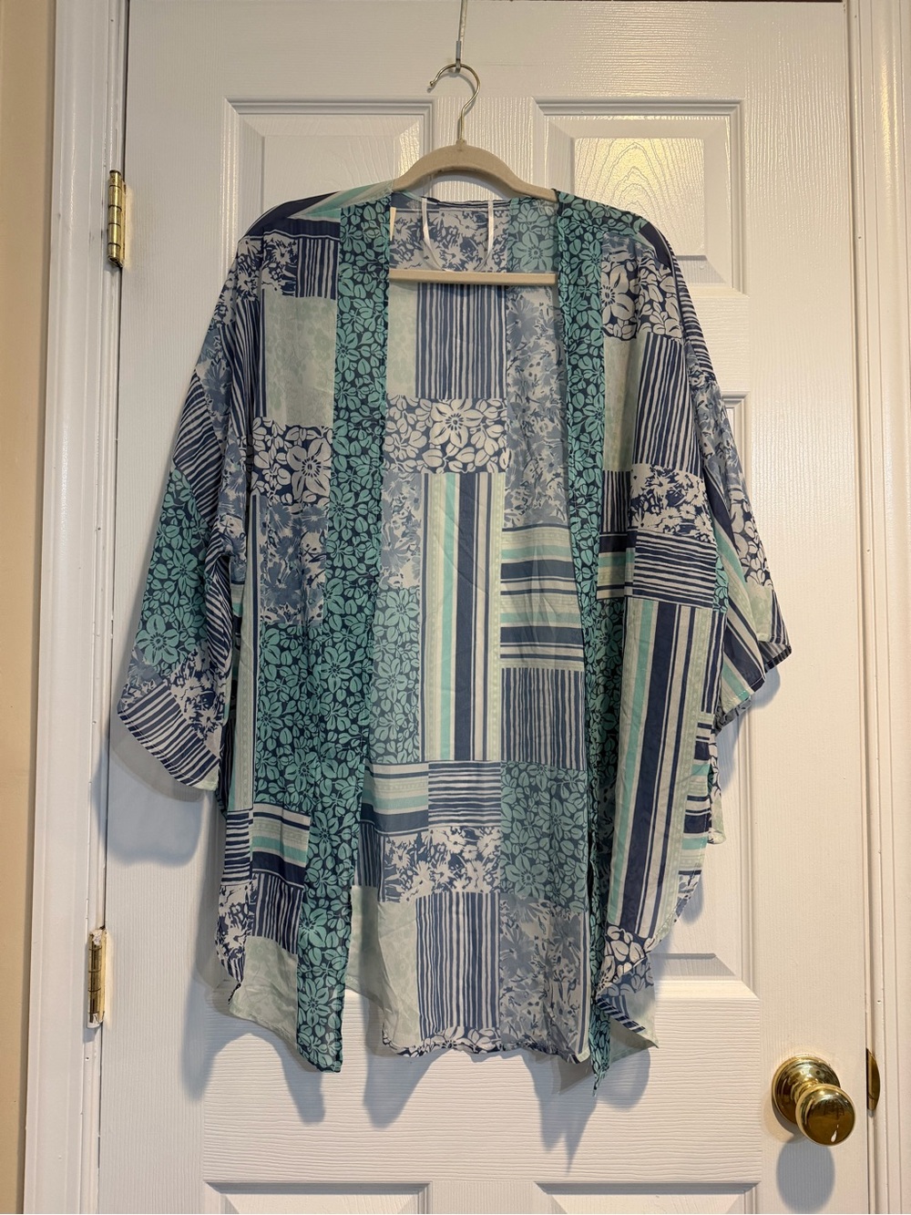 Blue & Green Patchwork Beach Kimono Coverup